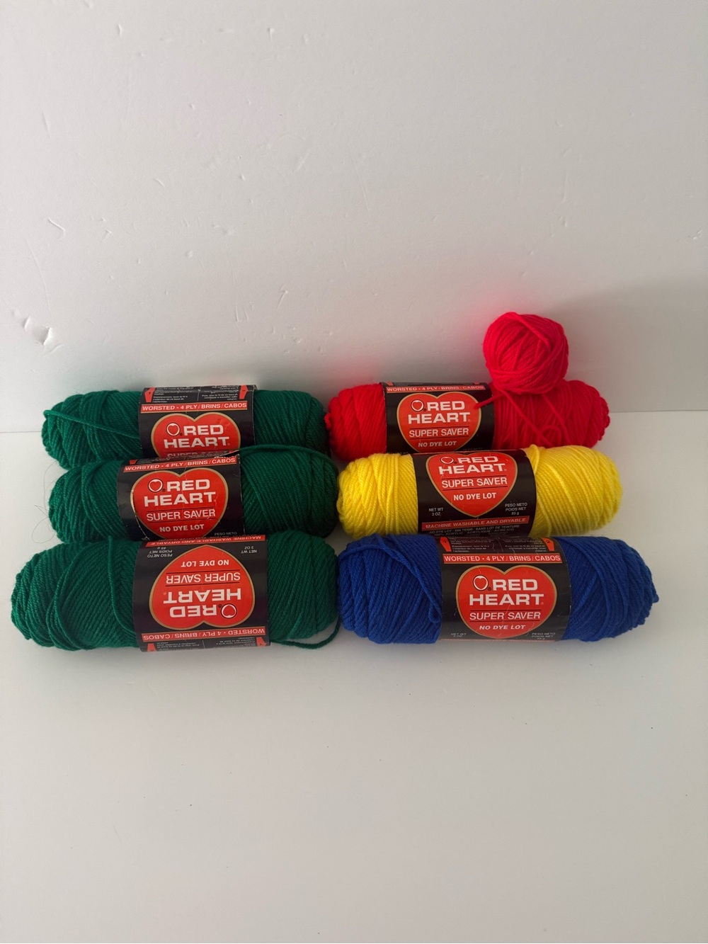 Red Heart Super Saver Yarn 6 Multipack — Green, Red, Yellow, Blue